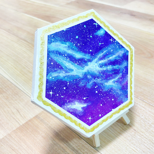 20cm六角形】宇宙 銀河 キャンバスアート カラフル アクリル絵の具
