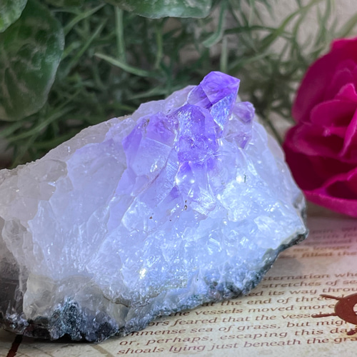 カルサイト共生 アメジスト 紫水晶 クラスター 原石 ラフストーン