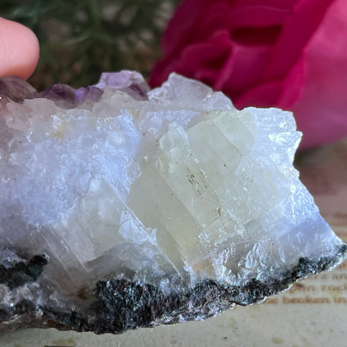 カルサイト共生 アメジスト 紫水晶 クラスター 原石 ラフストーン