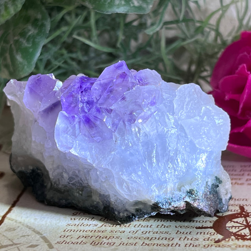 カルサイト共生 アメジスト 紫水晶 クラスター 原石 ラフストーン