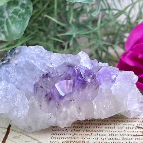 カルサイト共生 アメジスト 紫水晶 クラスター 原石 ラフストーン