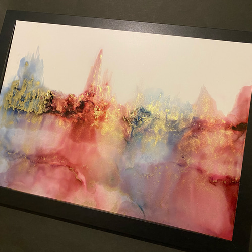 アルコールインクアート 原画 No.53 アルコールインクアート 原画 A4サイズ 絵 紫 緑 透明感
