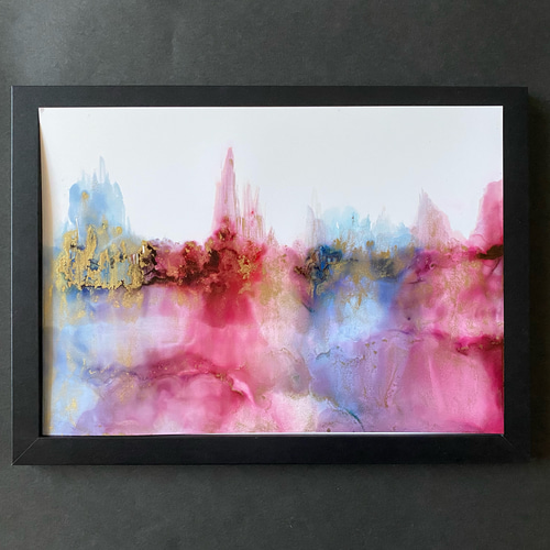 アルコールインクアート 原画 No.53 アルコールインクアート 原画 A4サイズ 絵 紫 緑 透明感