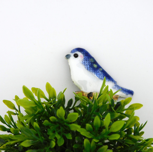 幸せの青い鳥・ルリビタキ・銀箔（七宝焼き） (2505-0003