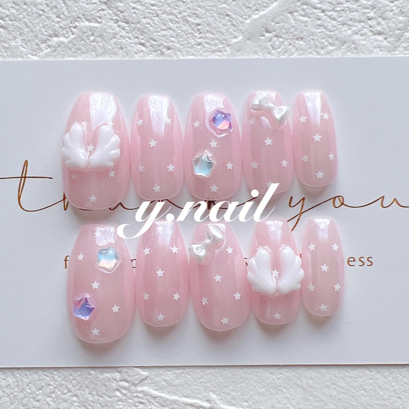 ネイルチップ/ガーリーネイル/羽ネイル/サテンネイル/つやつや