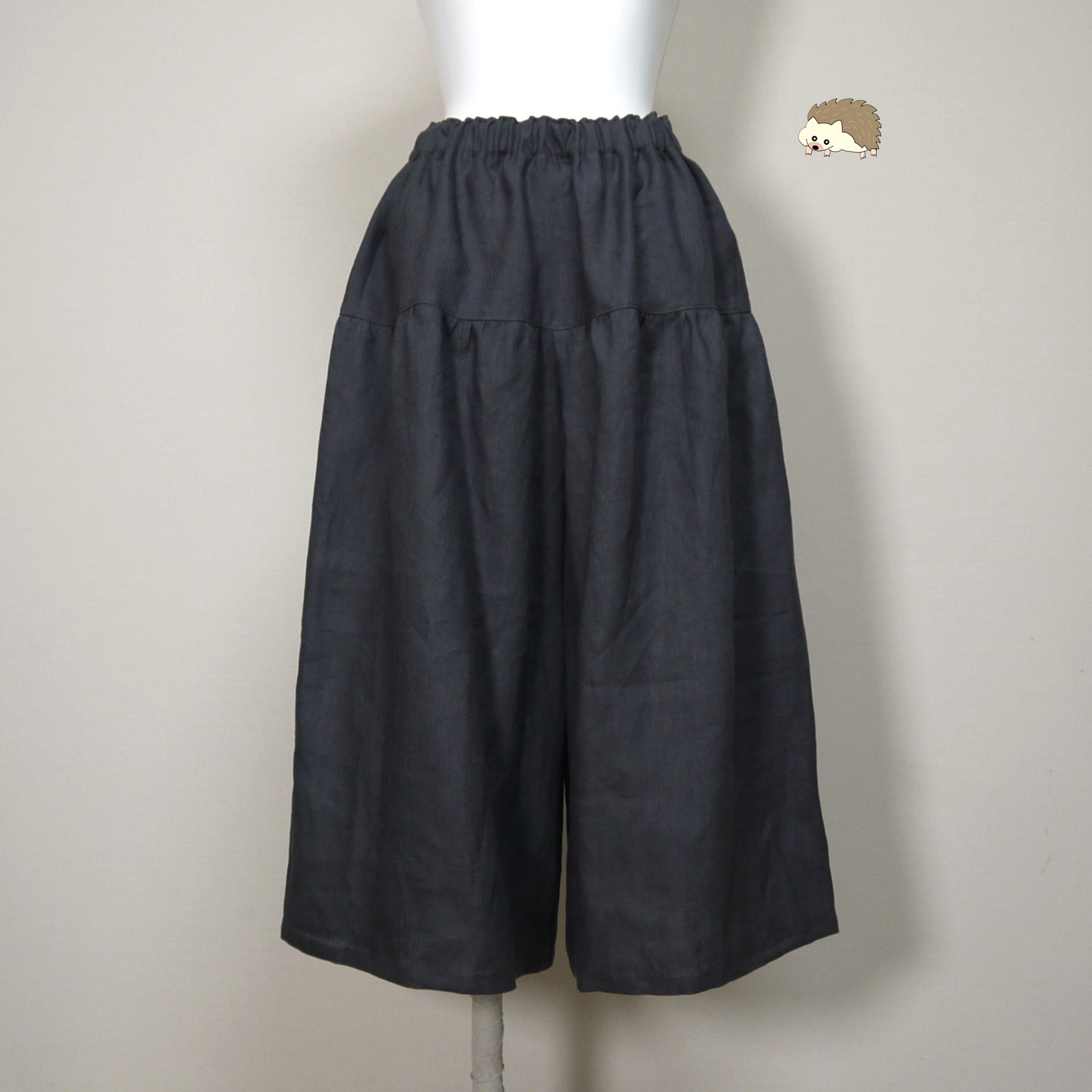 カラーリネン◆ギャザーパンツ◆チャコール◆M・L・LL（中厚、リネン100％）