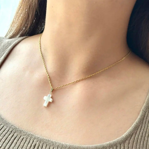 マザーオブパールクロスネックレス 白蝶貝 シェル クロスネックレス