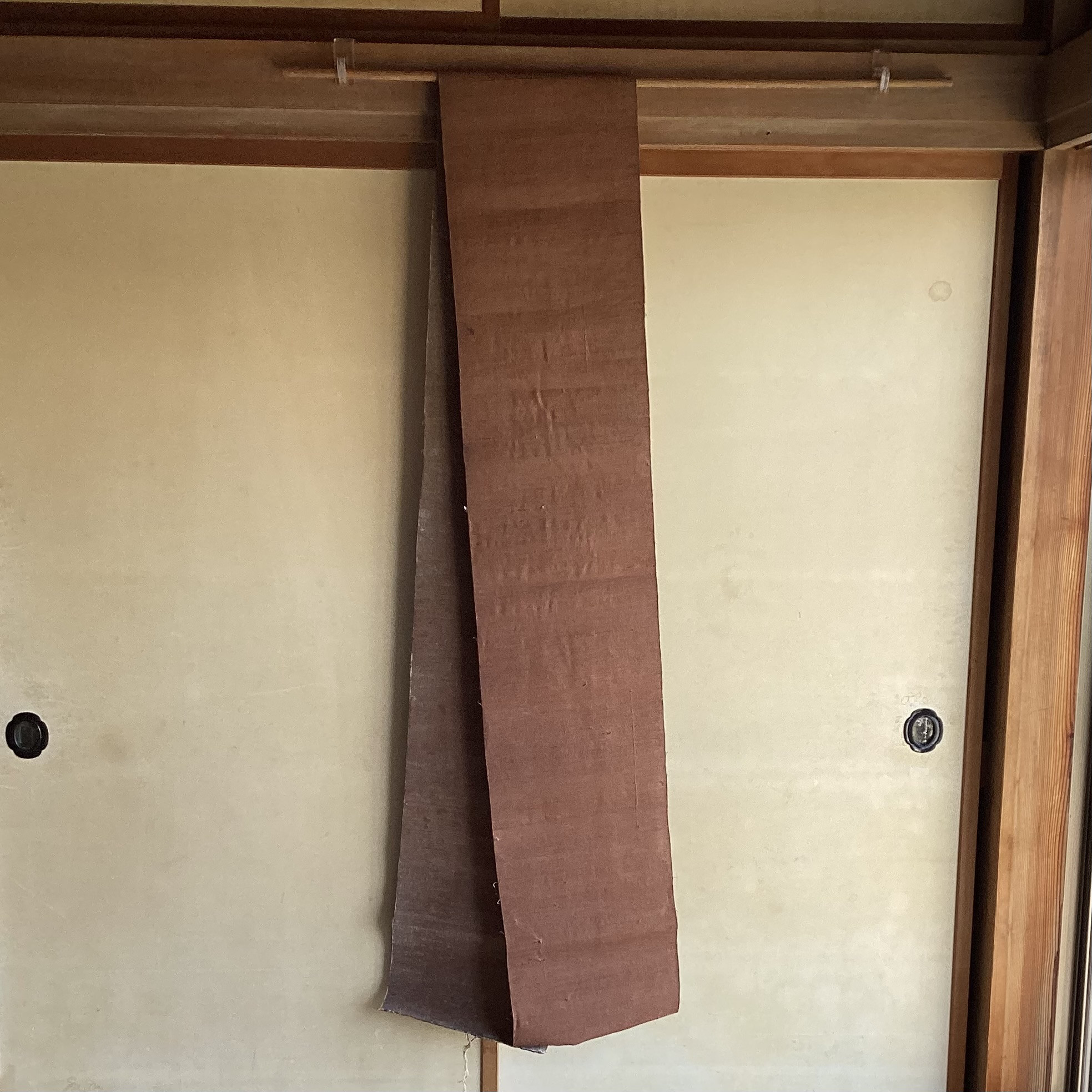 古布　帯芯の柿渋染め布　③