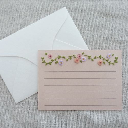 アンティークのレタード刺繍8枚セット No.237 草花の紙刺繍/フレーム/レターセット/フリーカード メッセージ