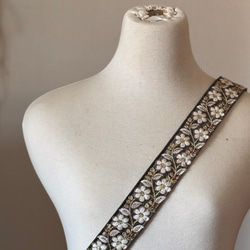 インド刺繍リボンのショルダーストラップ｜太め幅×高級感｜カーキ 2枚目の画像