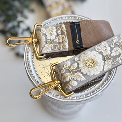 インド刺繍リボンのショルダーストラップ｜太め幅×高級感｜カーキ 6枚目の画像