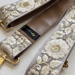 インド刺繍リボンのショルダーストラップ｜太め幅×高級感｜カーキ 9枚目の画像