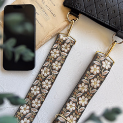 インド刺繍リボンのショルダーストラップ｜太め幅×高級感｜カーキ 3枚目の画像