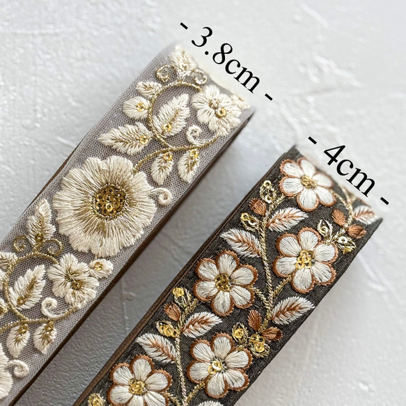 インド刺繍リボンのショルダーストラップ｜太め幅×高級感｜カーキ 12枚目の画像