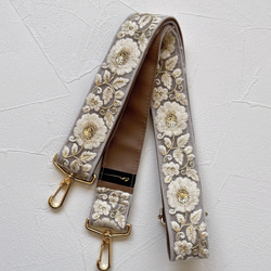 インド刺繍リボンのショルダーストラップ｜太め幅×高級感｜カーキ 10枚目の画像