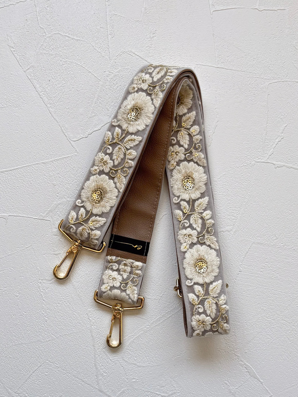 インド刺繍リボンのショルダーストラップ｜太め幅×高級感｜カーキ 10枚目の画像