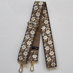 インド刺繍リボンのショルダーストラップ｜太め幅×高級感｜カーキ 11枚目の画像