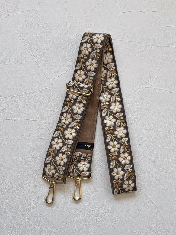 インド刺繍リボンのショルダーストラップ｜太め幅×高級感｜カーキ 11枚目の画像