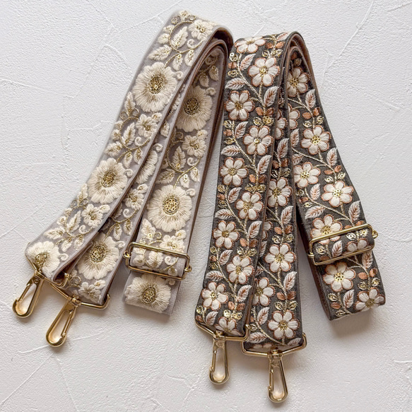 インド刺繍リボンのショルダーストラップ｜太め幅×高級感｜カーキ 5枚目の画像