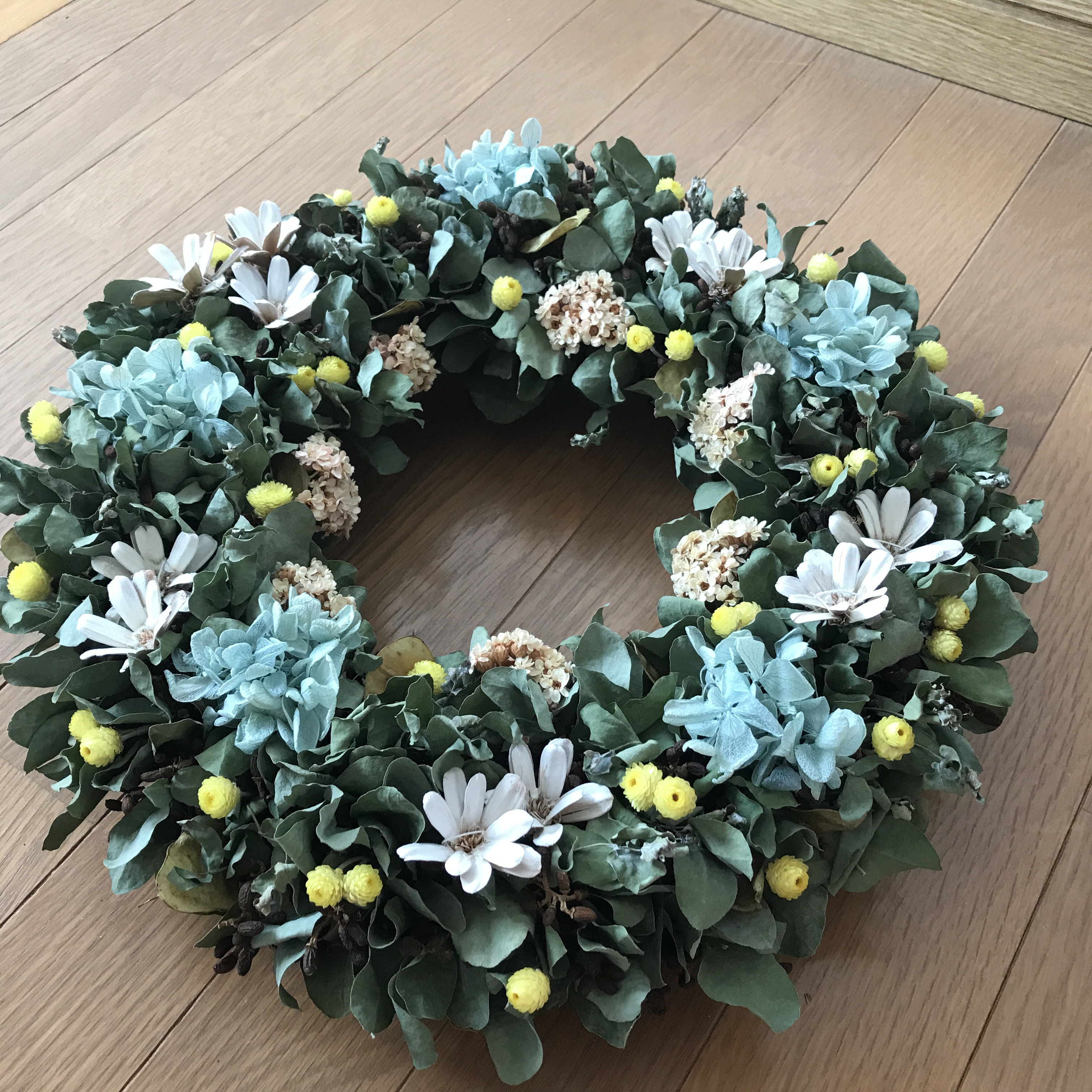 《新作＊超早割＊34cm》ユーカリドライとアジサイのボリュームなグリーンリース（1点限定＊値下げしました）
