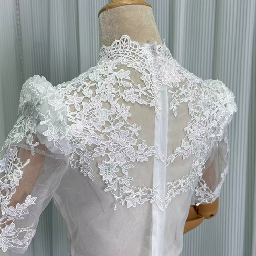 送料無料！ボレロ パフスリーブ 半袖 ファスナー ハイネック シアーな