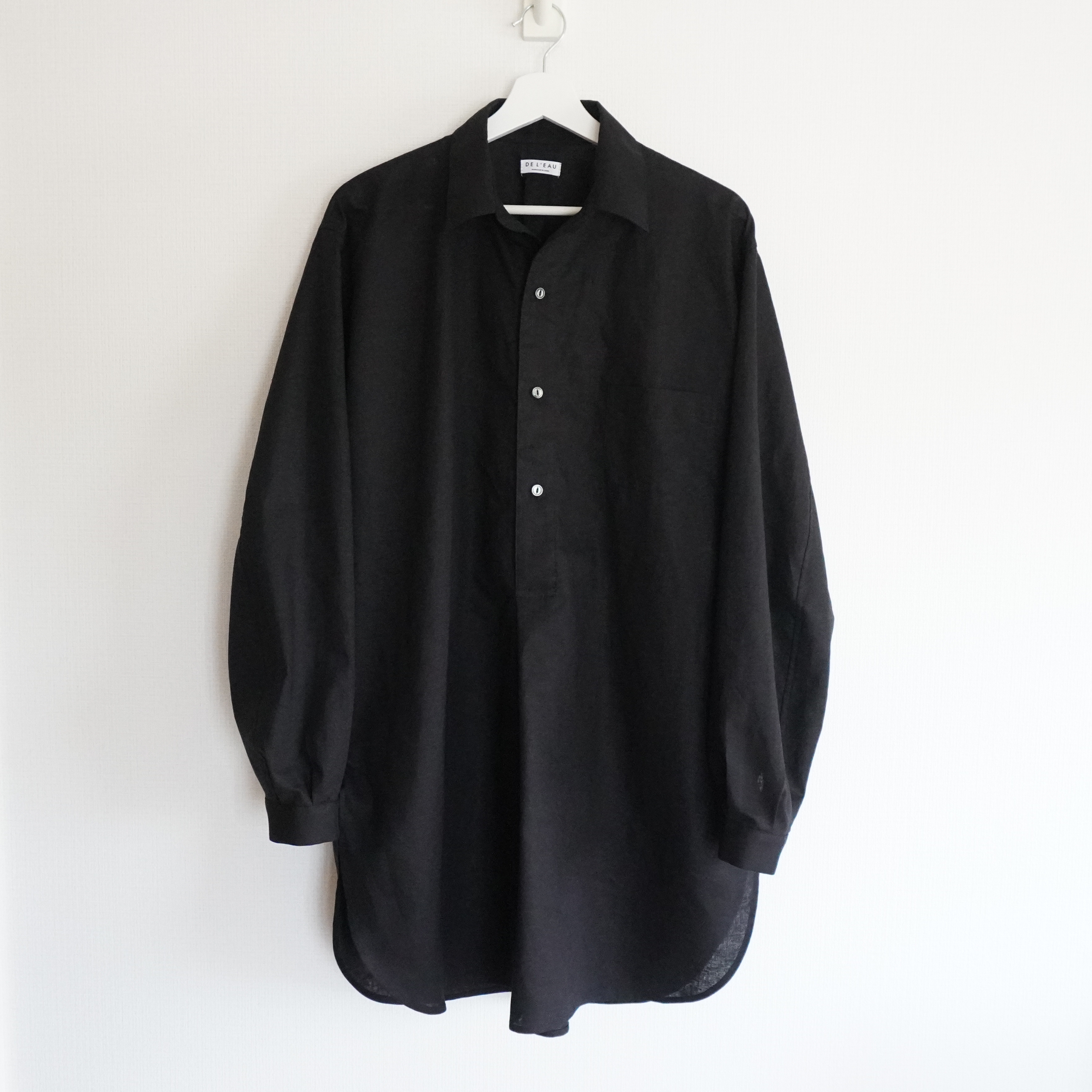 【受注製作】薄手コットンリネンプルオーバーシャツ　ブラック