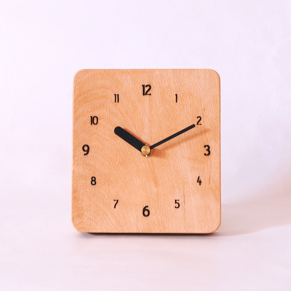 しかくい時計レーザー数字・掛け置き時計（ビーチ・オイル）名入れ可〇