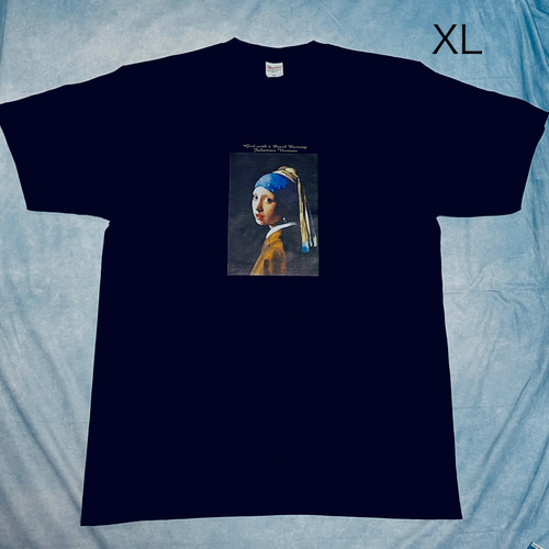 フェルメール 真珠の耳飾りの少女 綿5.6オンスTシャツ XL黒 Tシャツ