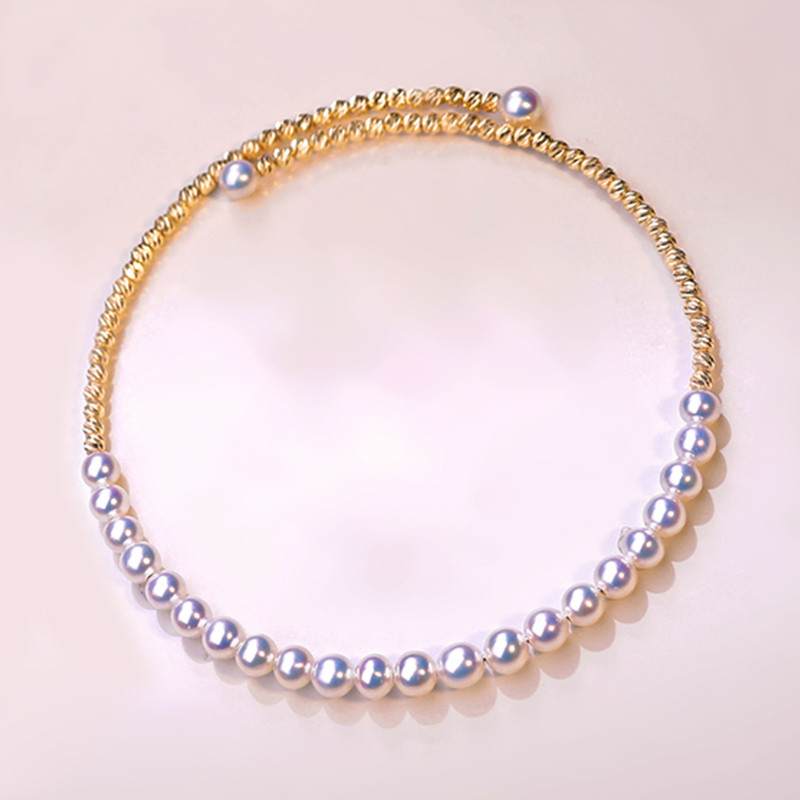 【La Corser】18Kゴールド 3-4mm 日本製 アコヤ 天然 海水パール ラウンドパール ミレットビーズ ブレスレット