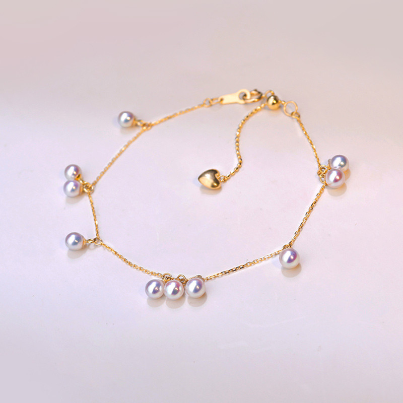 【La Corser】18Kゴールド 日本製 3.5-4mm アコヤ天然海水ラウンドパール カスミソウブレスレット 超高強度軽量