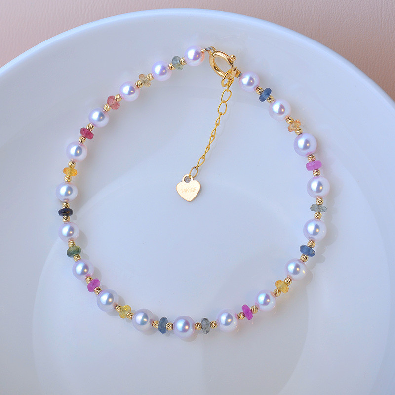 【La Corer】18Kゴールド 日本製 天然海水 3-4mm アコヤ ラウンドパール サファイアカラー クラッシュアイスデザ