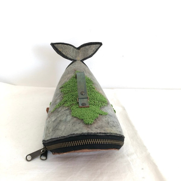 苔むすくじらのお散歩バッグ♪本革手縫い＊Creema限定1487 2枚目の画像