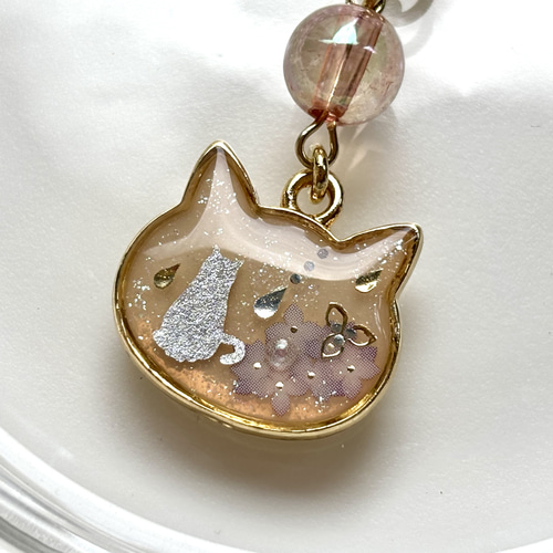 ฅ❤️ アンブレラマーカー　レジン　猫　花　ねこ　チャーム ฅ❤️ アンブレラマーカーレジン猫花ねこチャーム