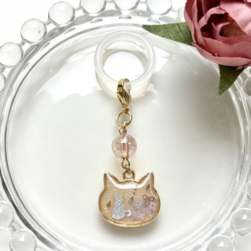 ฅ❤️ アンブレラマーカーレジン猫花ねこチャーム