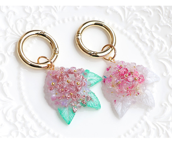 紫陽花 【全５色】 キーホルダー ストラップ 大人かわいい ラメ レジン ミルキーカラー strap-020 3枚目の画像