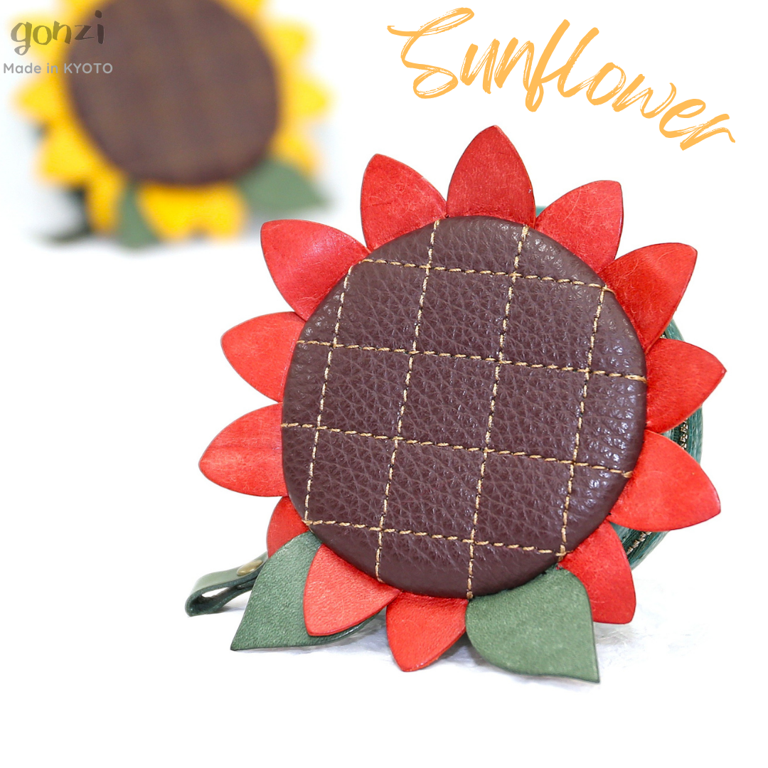 ひまわり 向日葵 かわいい丸型ポーチ 夏の誕生花 チャーム プレゼント 赤色 情熱 憧れ 太陽 置物 ゴルフボールケース