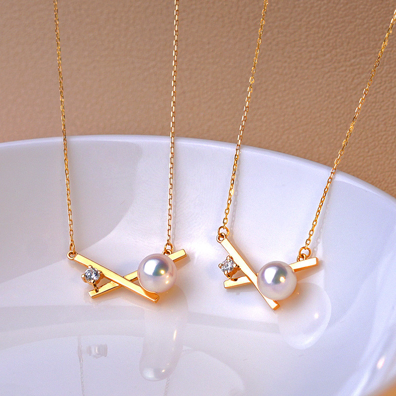 【La Corser】天然日本産 6-6.5mm アコヤ真珠 ペンダントネックレス 18Kゴールド ワンピースチェーンペンダント