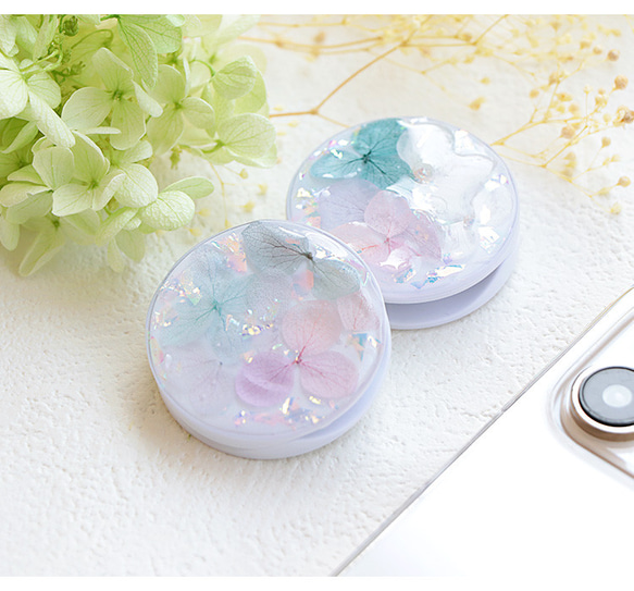 携帯雑貨 スマホリング スマホグリップ 紫陽花 ハーバリウム キラキラ おしゃれ ギフト プレゼント ring-23 3枚目の画像
