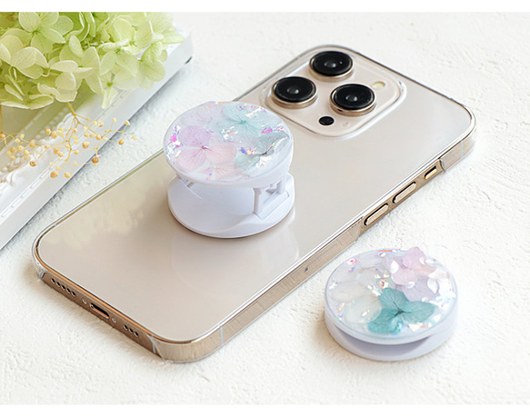 携帯雑貨 スマホリング スマホグリップ 紫陽花 ハーバリウム キラキラ おしゃれ ギフト プレゼント ring-23 4枚目の画像