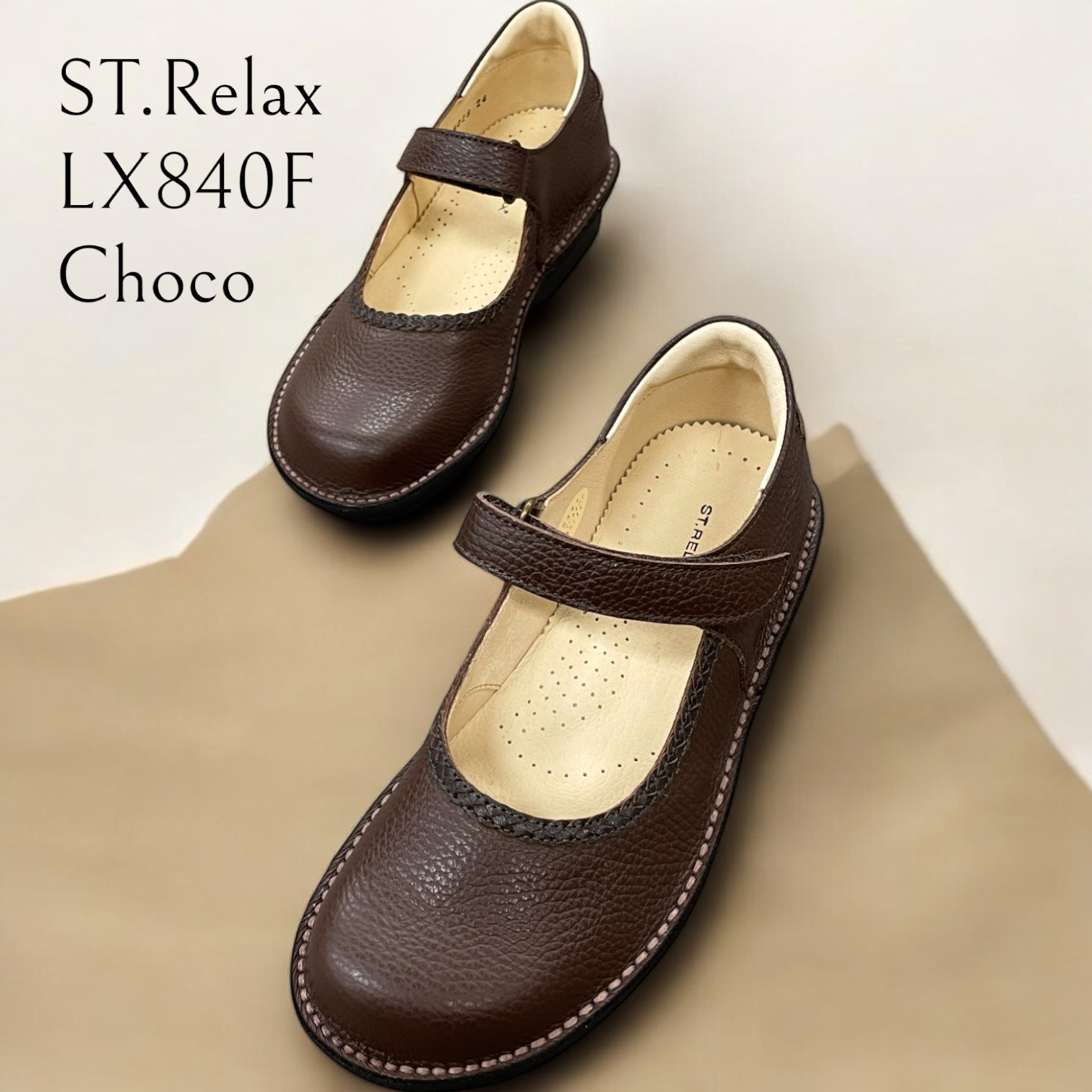St.Relax◆体に優しいコンフォートストラップシューズ／LX840F／宮城興業製／本革／チョコ／茶