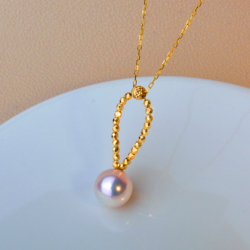 【La Corser】天然日本産8-8.5mmアコヤ海水真珠ペンダントネックレス 18Kゴールド 極上高光天の貴婦人用海水ペンダ