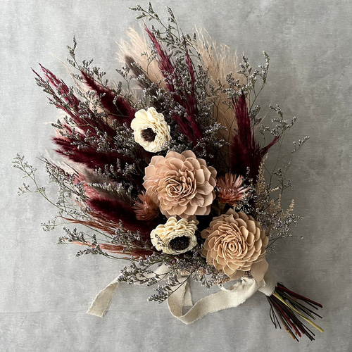 ちゆうブーケ ワインレッドとくすみピンクのブーケ ブーケ violaflower 通販