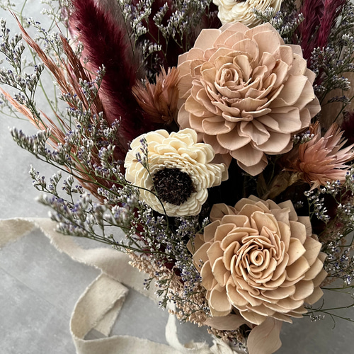 ワインレッドとくすみピンクのブーケ ブーケ violaflower 通販