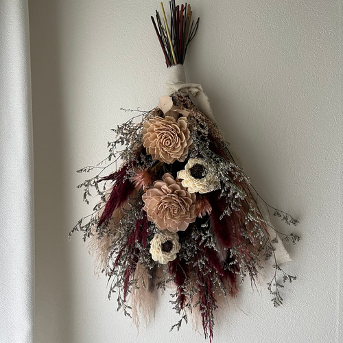 ワインレッドとくすみピンクのブーケ ブーケ violaflower 通販