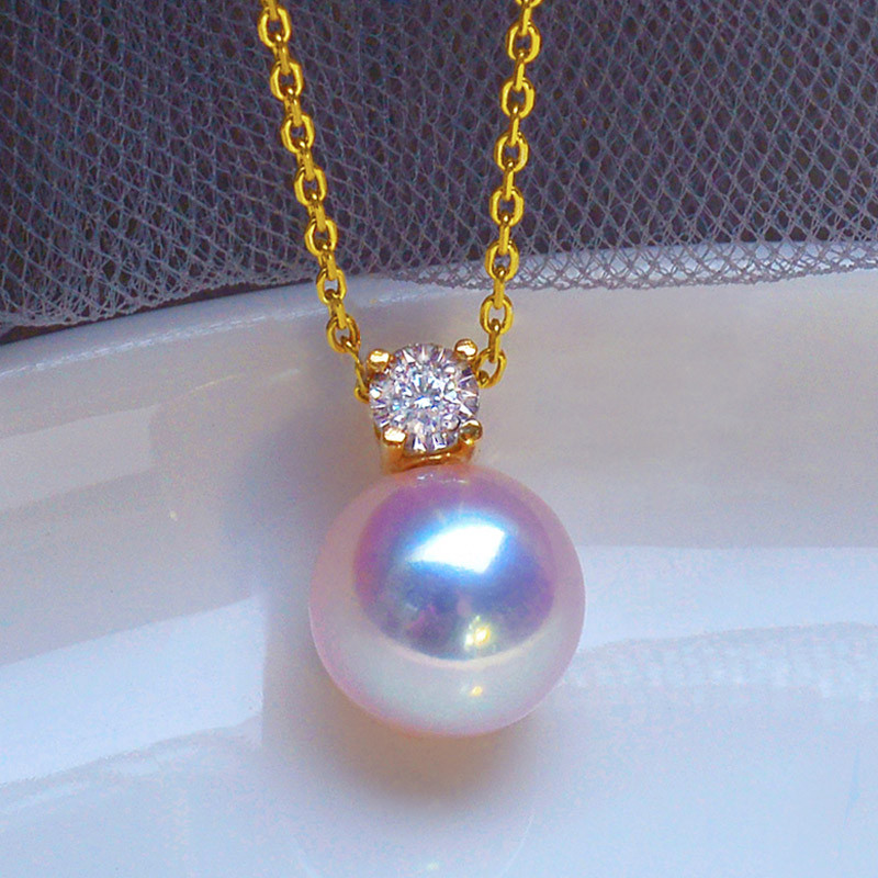 【ラコルセ】プリンセスモデル 日本製アコヤ天然海水真珠ペンダントネックレス 18Kゴールドインレイダイヤモンド 女神級ジュエリー