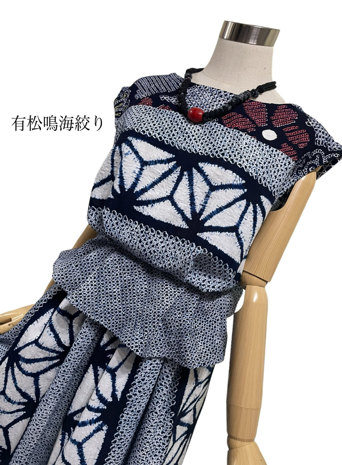 送料無料 着物 リメイク 有松鳴海絞り 藍染 軽くて涼しい切替ブラウス ハンドメイド