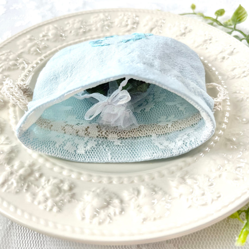 夏の刺繍ポーチサシェ（匂い袋）＊無農薬ミントと天然成分100％精油が