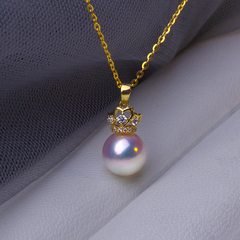 【La Corser】18Kゴールド ダイヤモンド 天然海水真珠ペンダントネックレス 日本製 7.5-9.5mm アコヤ真珠 ラ