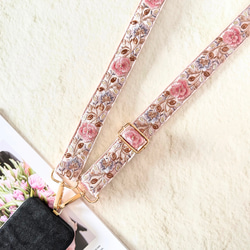 印度刺繡絲帶智慧型手機肩帶，玫瑰圖案，粉紅色或炭灰色 第6張的照片