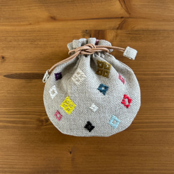 メイルゥさんオーダー品 こぎん刺しcotton巾着ポーチ 2点セット 巾着袋